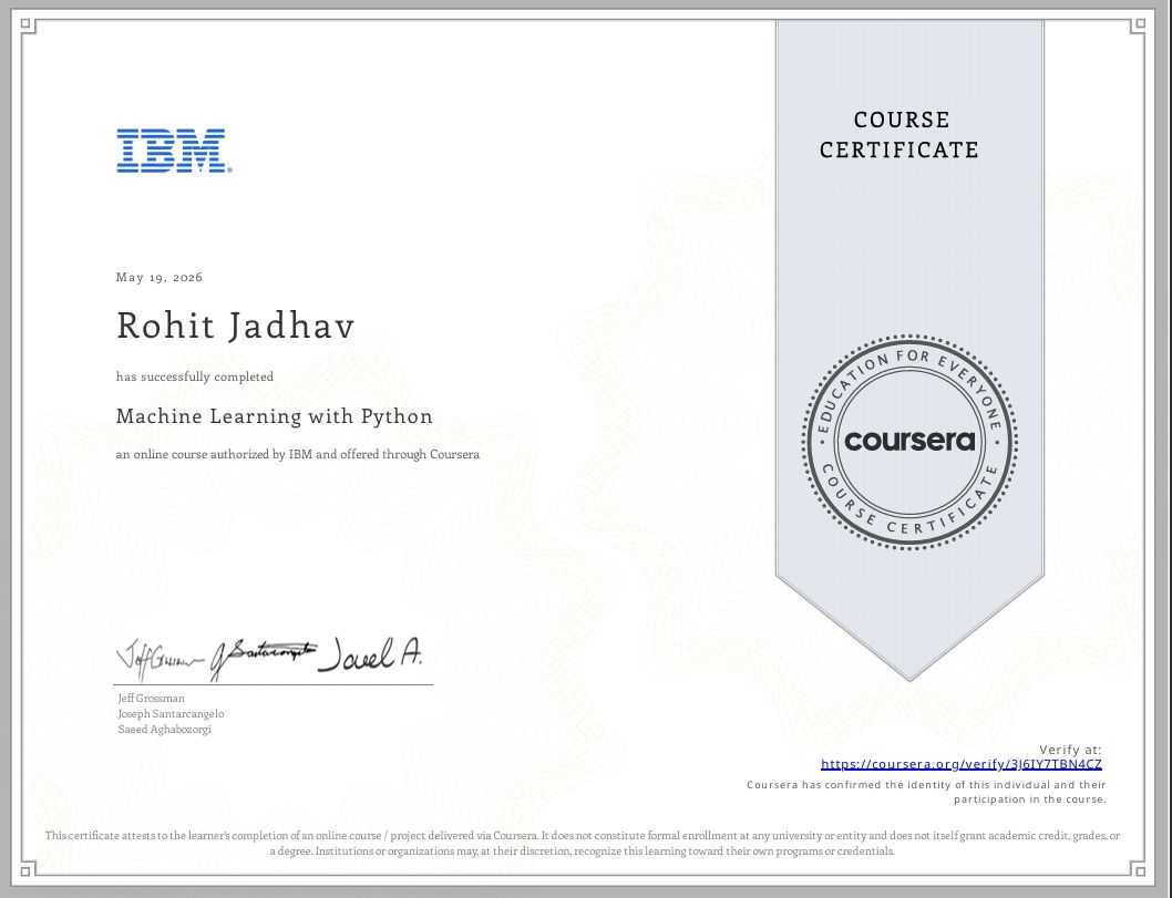 Machine Learning with Python certificate preview